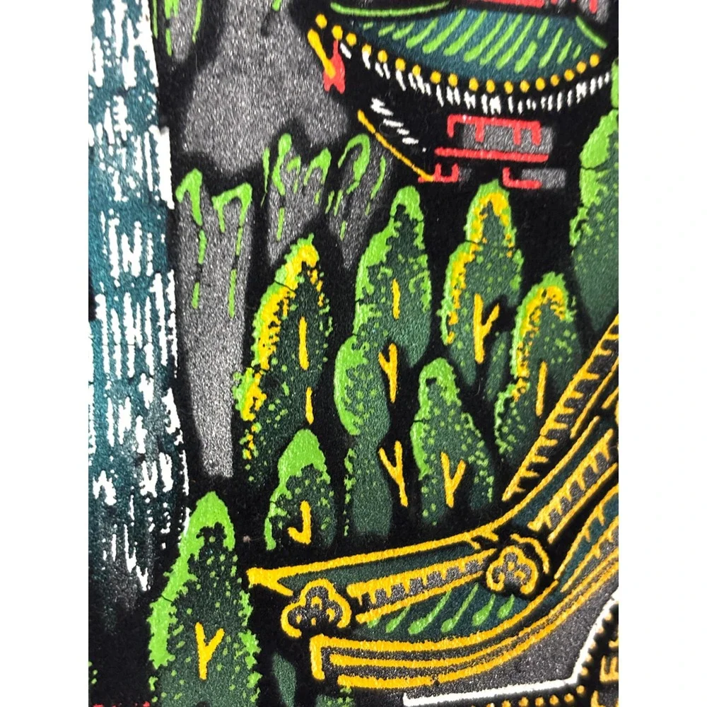 Vintage Japanese Velvet Wall Hanging Scroll Mount Fuji Pagoda Geisha Temple‎ Art